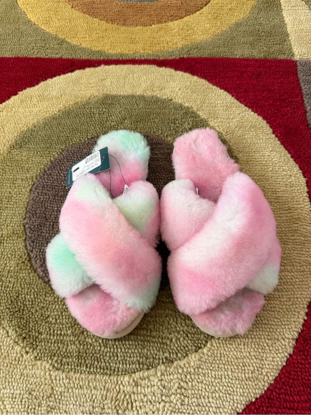 NWT EMU Australia Mayberry Tie-Tye Slippers Plush Sheepskin Women’s Size 9